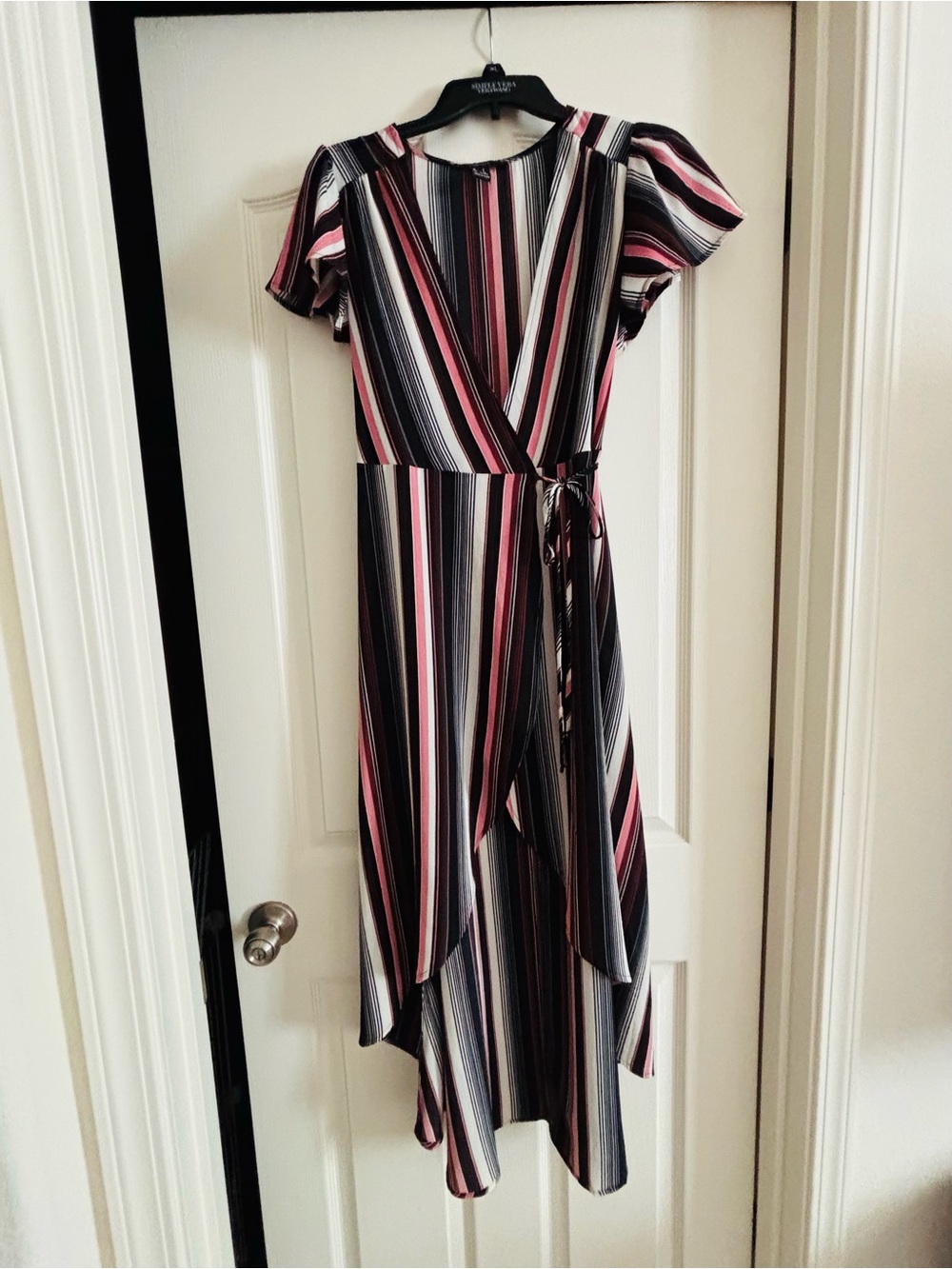 Forever 21 Black, Pink & White Striped High-Low Wrap Dress